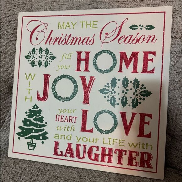Festive Red and Green Holiday Decor Sign with Joyful Illustrations - Picture 1 of 4
